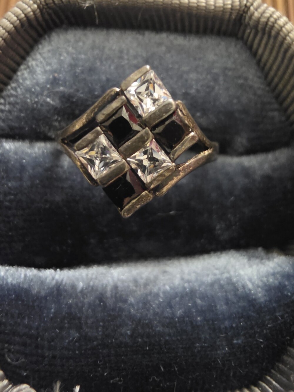 925 Silver CZ,onyx Ring (Vintage)